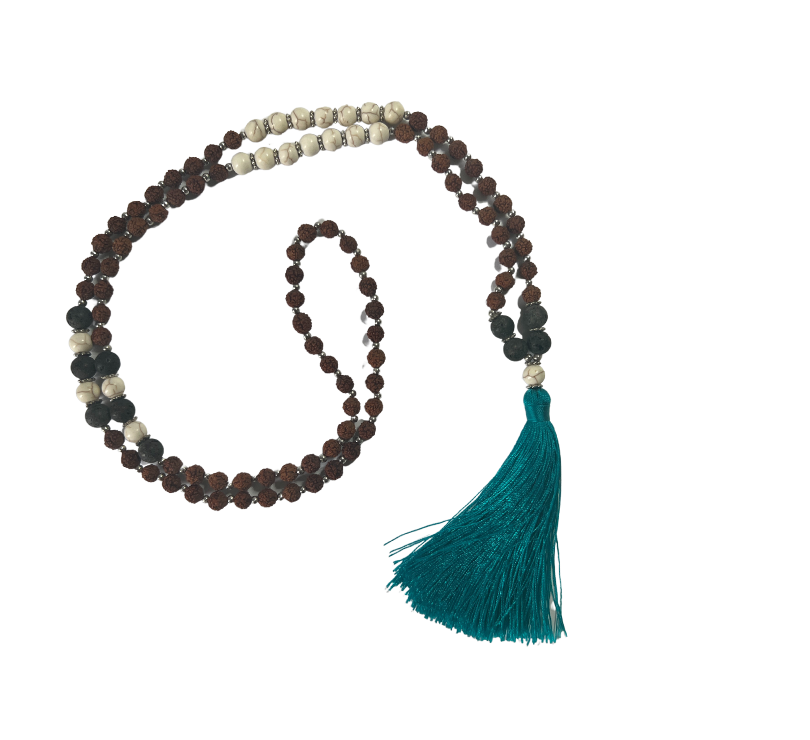 Rudraksha, Lava Stone & Howlite Mala